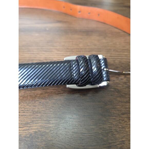 Johnston & Murphy Black Italian Leather Silver Tone Buckle Belt Size 38 75-3361 - Picture 16 of 16